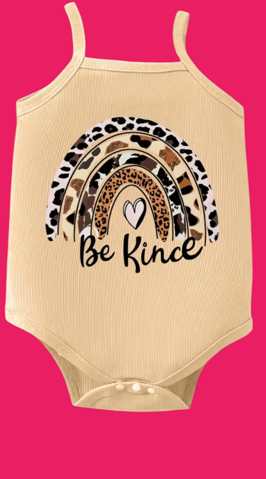 Baby Girl, Apricot Body Suit, Leopard Rainbow Print