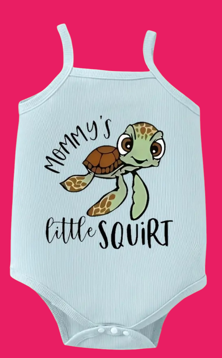 Baby Girl,  Light Blue Turtle Cami Onesie.