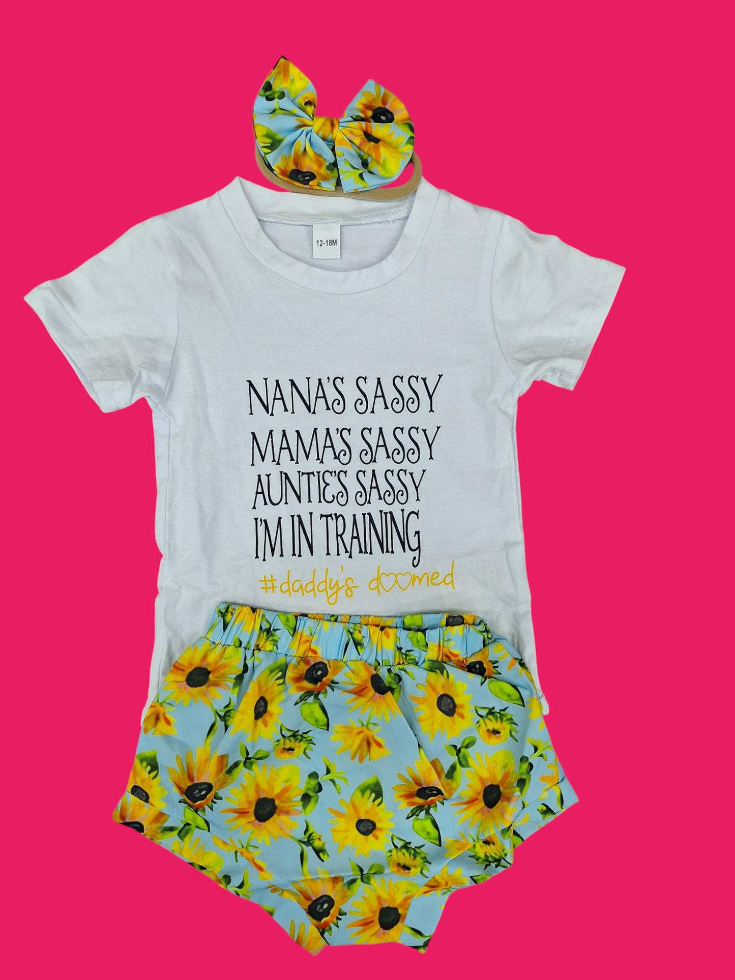 (3-6 & 12-18 months) Baby Girl 2 Piece Sunflower Set.