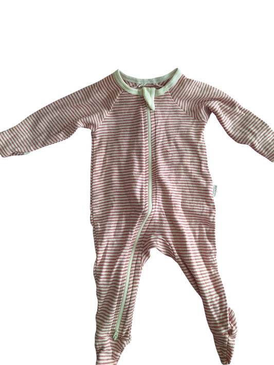 Purebaby zip Growsuit Red/White Striped