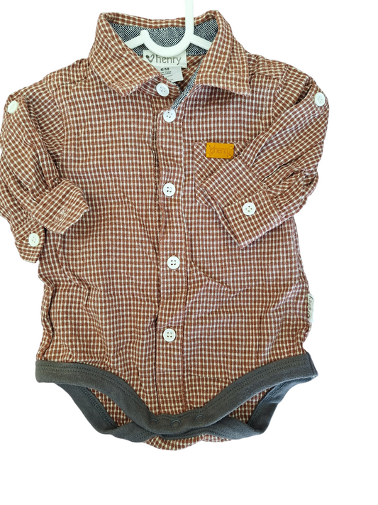 Baby Boys long sleeve Brown Gingham body suit