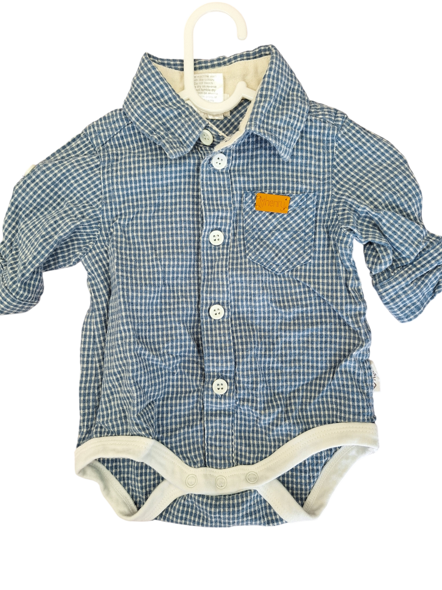 Baby boys long sleeve gingham button up suit