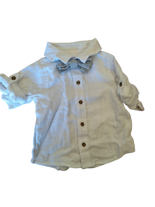 (0-3months ) Baby white button up shirt with bow